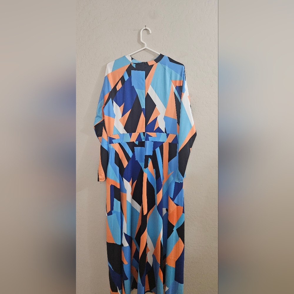 Geometric Patterned Dress in Blue and Orange